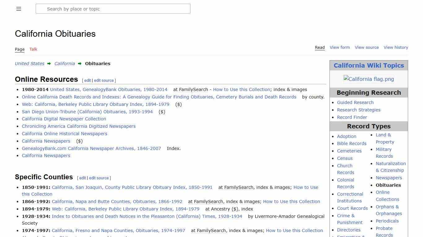 California Obituaries • FamilySearch