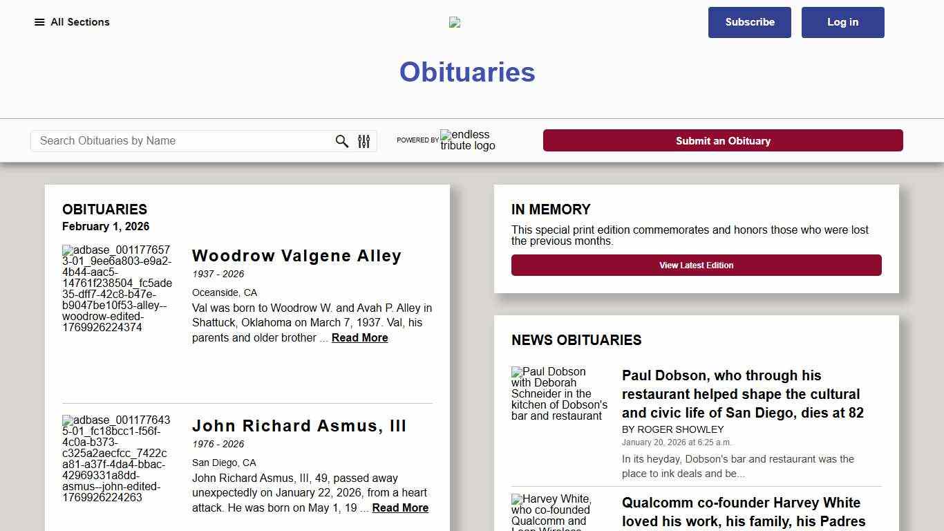 San Diego Union-Tribune Obituaries